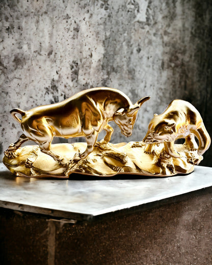 Duel of the Titans - Decorative Sculpture Bull and Bear - personalization option with engraving - gold color