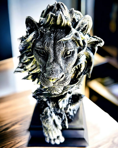 Roi de la Jungle Lion - Statue Majestueuse de Lion - couleur argentée, possibilité de personnalisation pour un cadeau