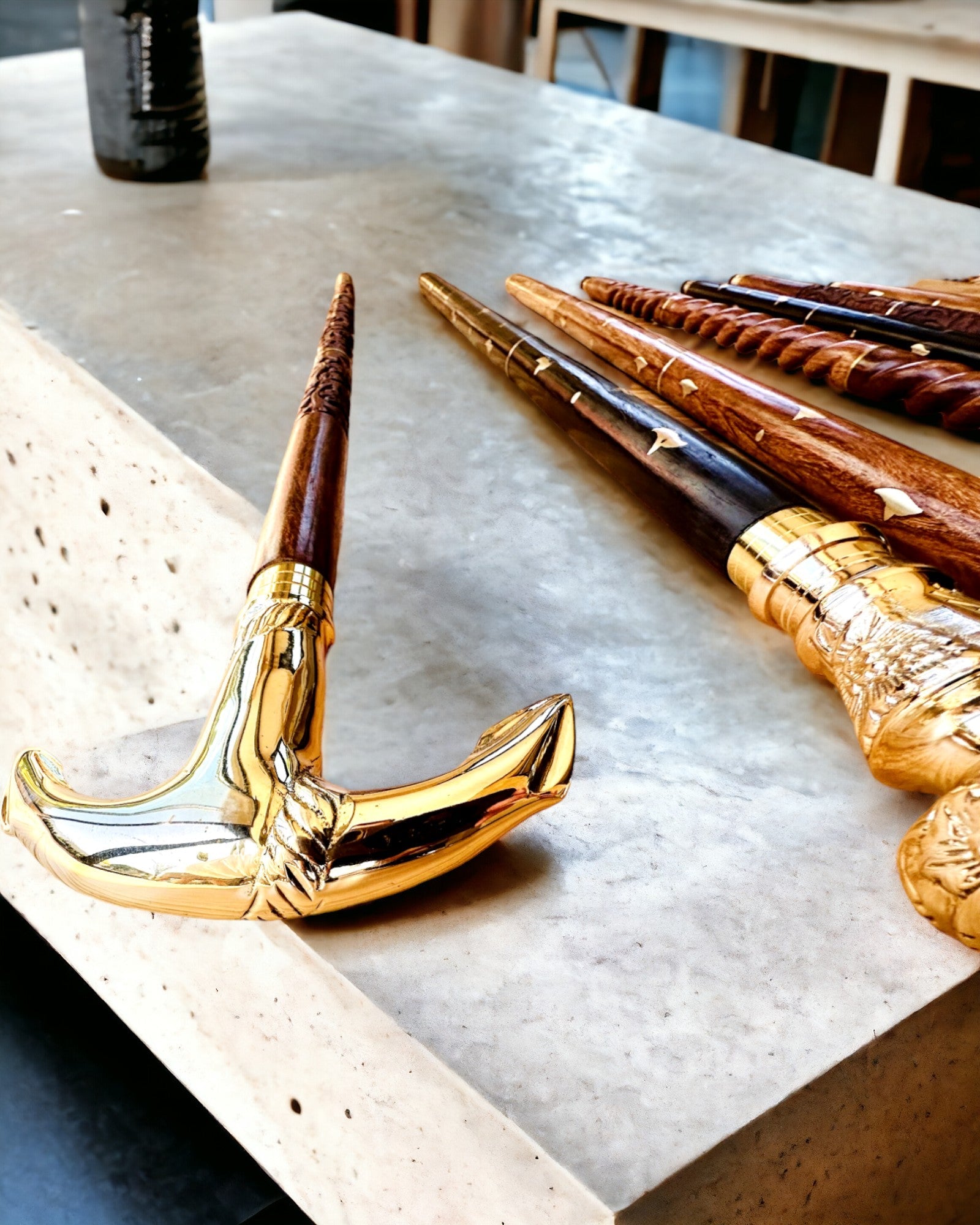 Hand-Carved Travel Cane, for Walking "Royal Wanderer" in Brown with Patterns