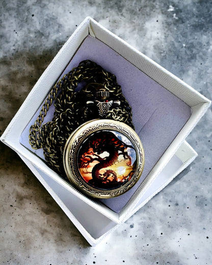 Pocket Watch "Dragon's Twilight" personalization with engraving