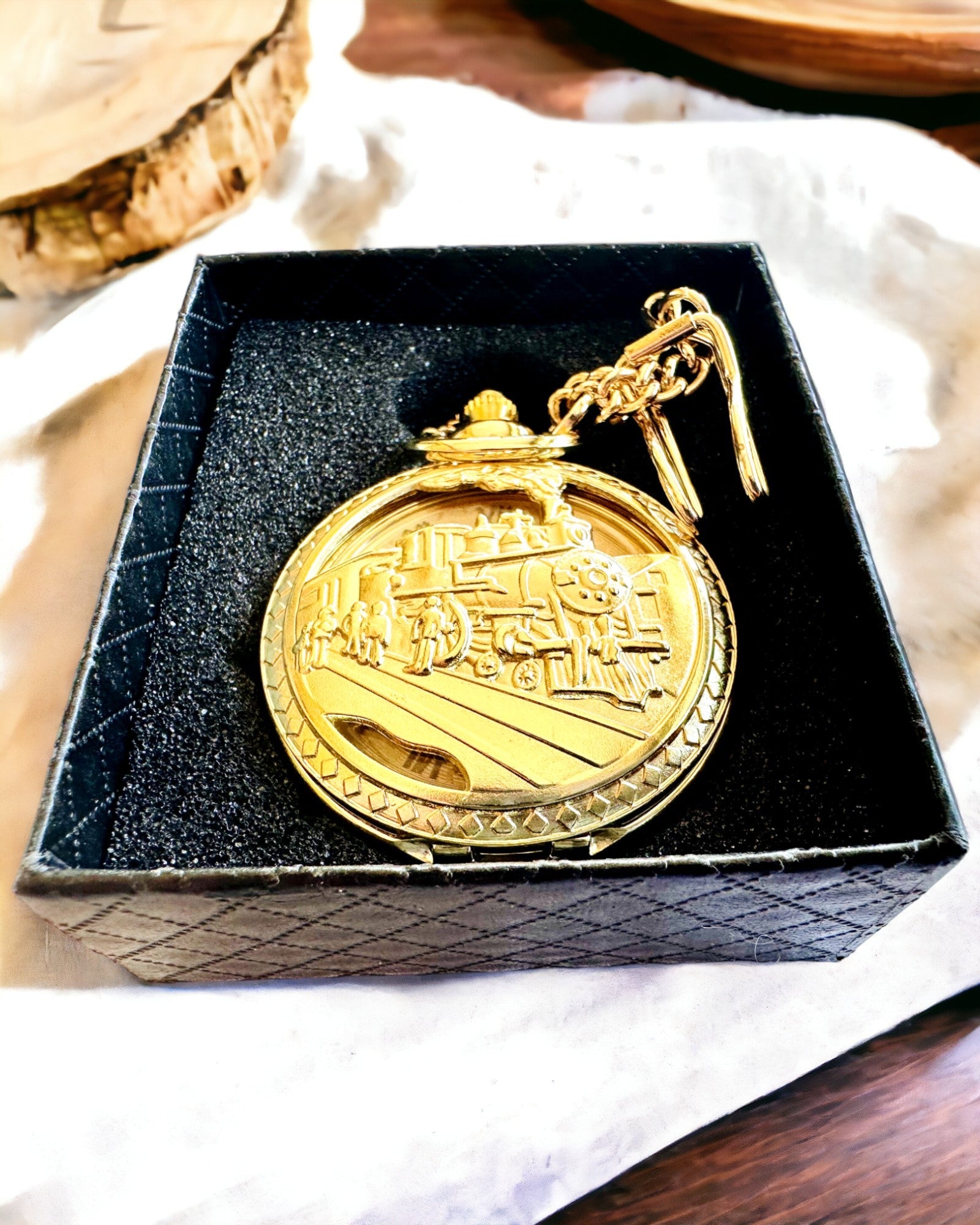 Pocket Watch "Imperial Train", personalization option with engraving, gold color