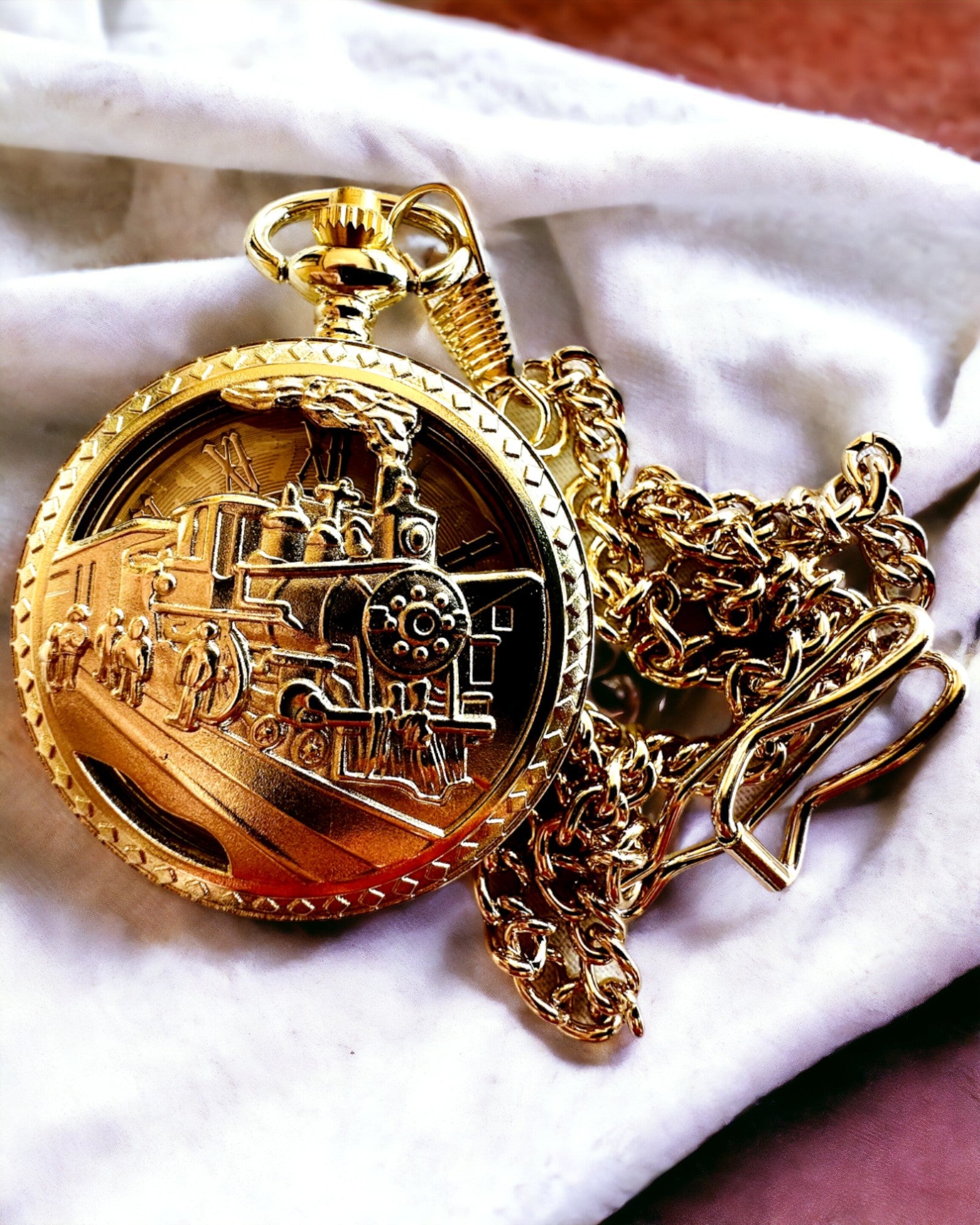 Pocket Watch "Imperial Train", personalization option with engraving, gold color