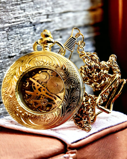 Pocket Watch "Imperial Train", personalization option with engraving, gold color