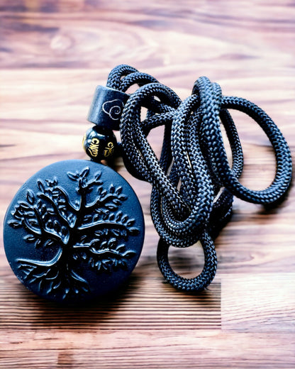 Collier "Arbre de Vie" en Obsidienne - personnalisation par gravure