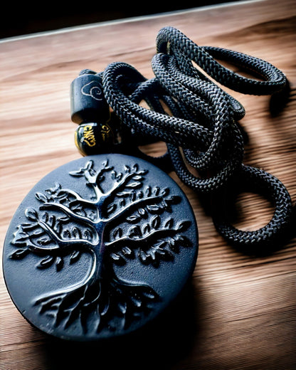 Collier "Arbre de Vie" en Obsidienne - personnalisation par gravure