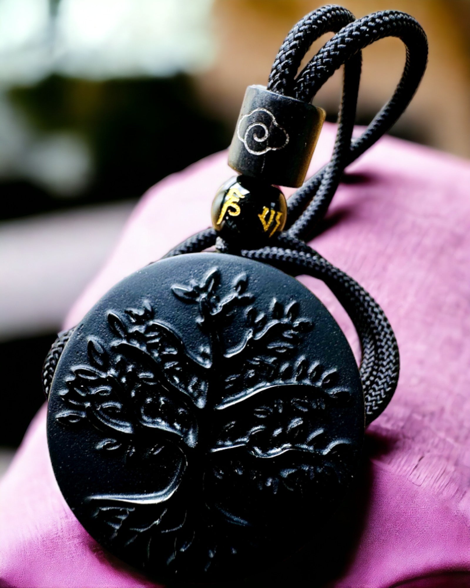 Collana "Albero della Vita" in Obsidiana - personalizzazione con incisione