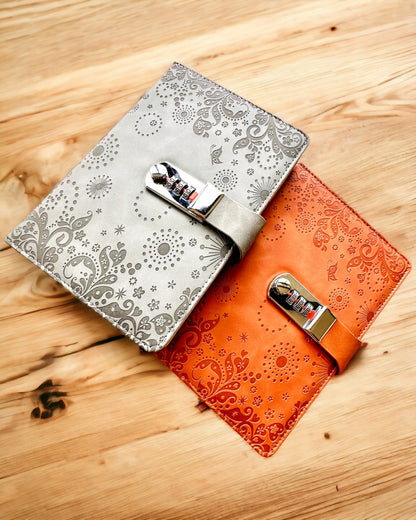 Exclusive Notebook, PU leather, A5 with Locking Mechanism - "Secret Journal", personalization with engraving