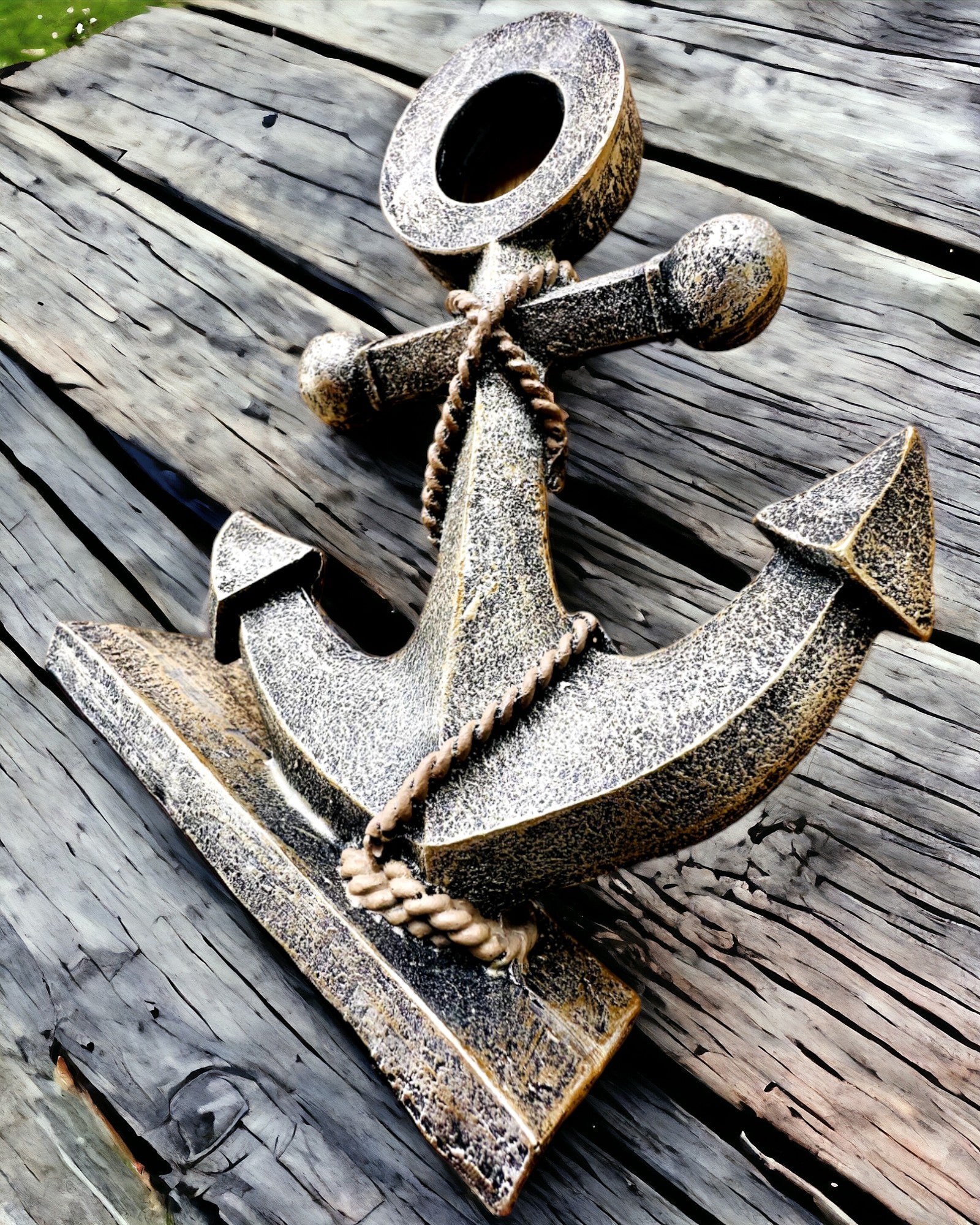 Rustic Resin Anchor Sculpture - "Sea Legend", anchor personalization with engraving