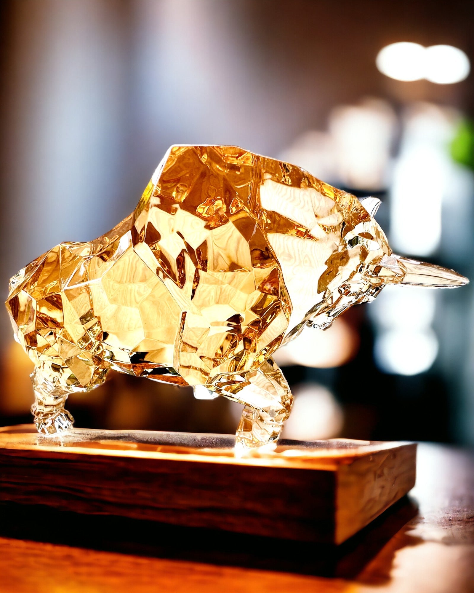 "Golden Bull" Statue made of Resin, transparent design, customization option