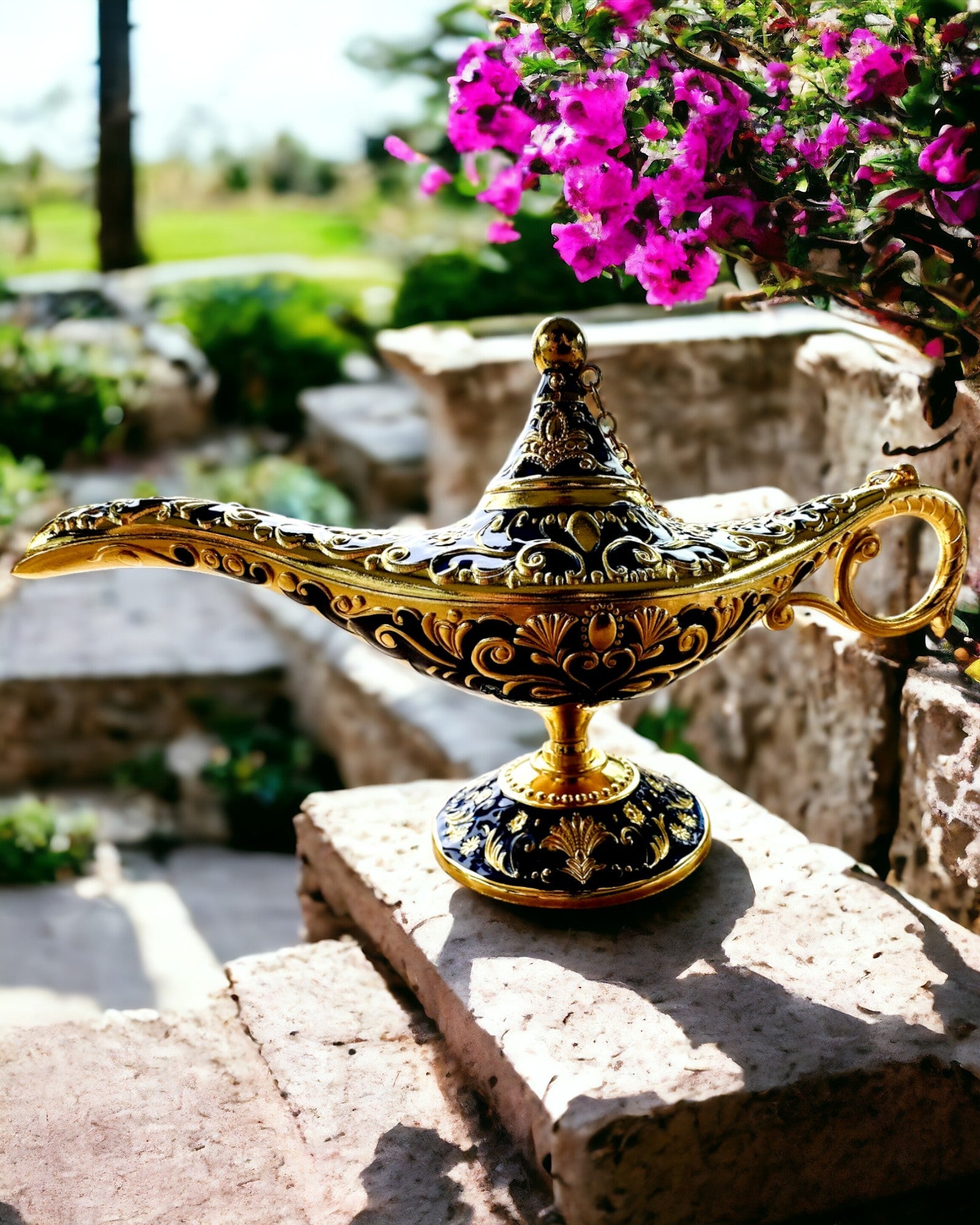 Aladdin's Magic Lamp with Engraving Option - Dark Navy Variant, interwoven with gold