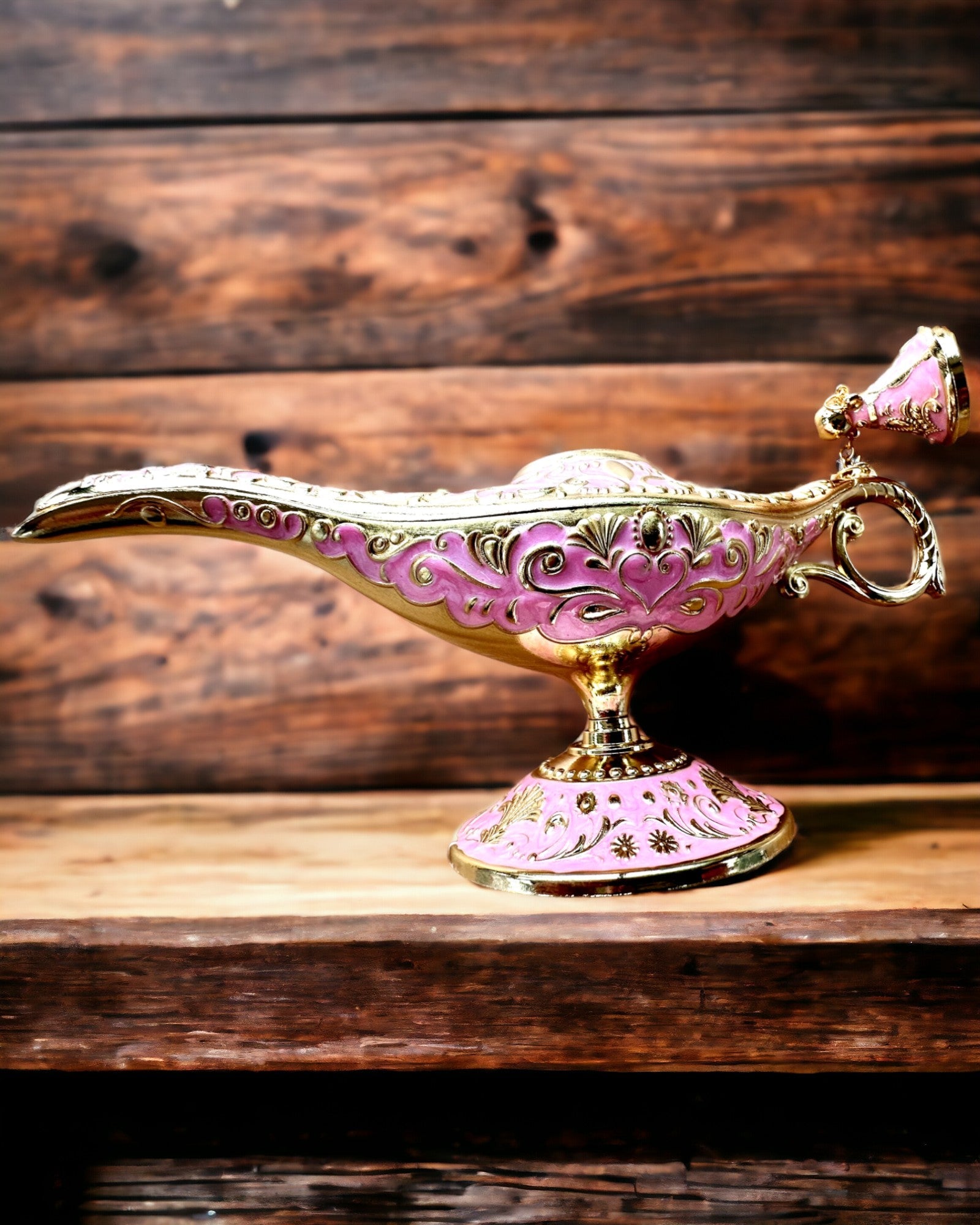 Aladdin's Magic Lamp with Engraving Option - Pink Variant, interwoven with gold