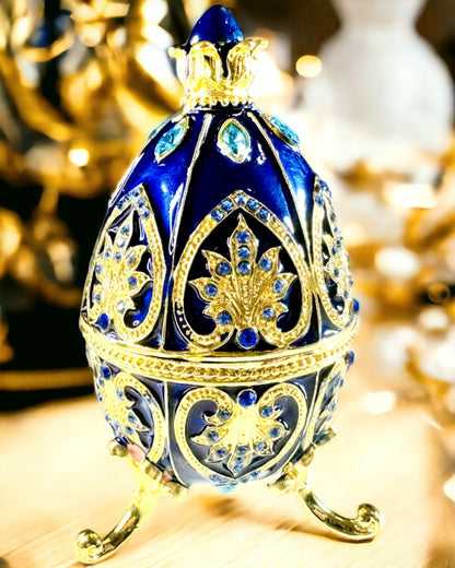 Uovo Fabergé Esclusivo - colore blu scuro – Scatola Decorativa per Gioielli in Smalto