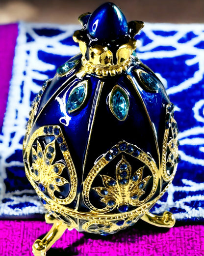 Œuf Fabergé Exclusif - couleur bleu foncé – Boîte Décorative à Bijoux en Émail