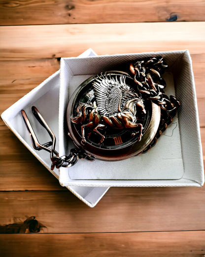 Pocket Watch "Equus Tempus" - Color: Brown, Rose Gold with Horse Motif, personalization option with engraving