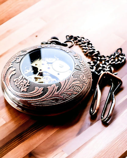 Pocket Watch "Equus Tempus" - Color: Brown, Rose Gold with Horse Motif, personalization option with engraving