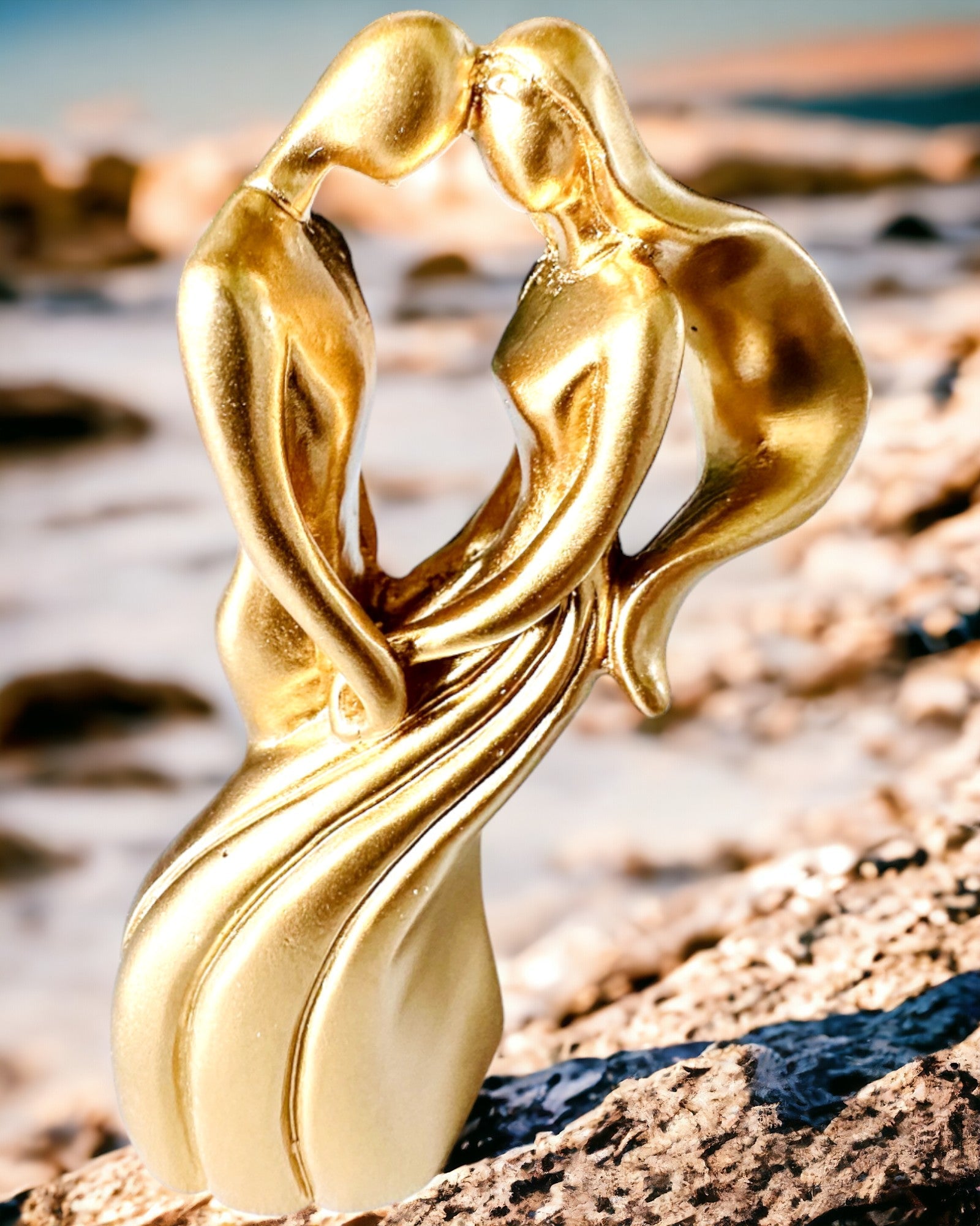 Sculpture of Love - "Eternal Passion" - Small Decorative Figurine in Gold Color with Engraving Option