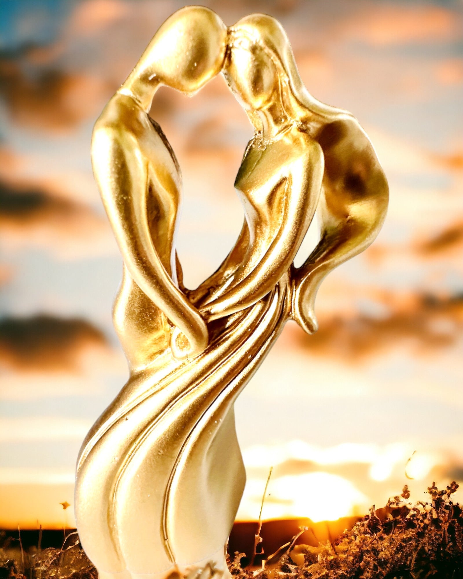 Sculpture of Love - "Eternal Passion" - Small Decorative Figurine in Gold Color with Engraving Option