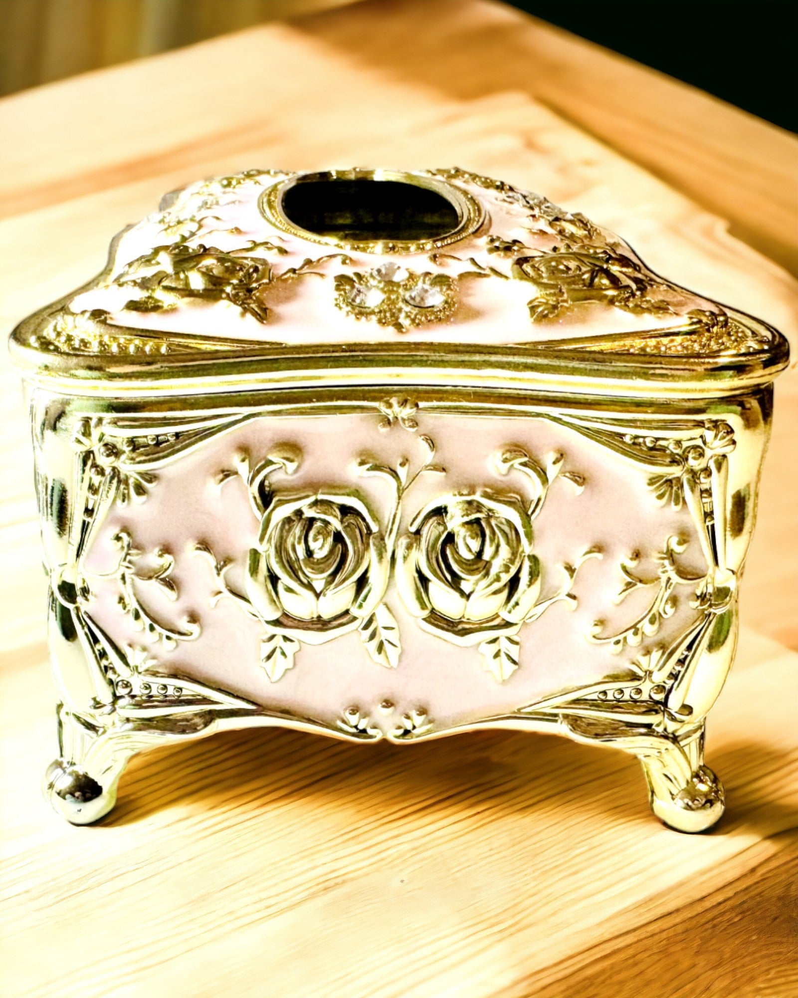 Elegant Pink Tissue Box with Embossed Roses – A Luxurious Accent for the Living Room, Hotel, or Club