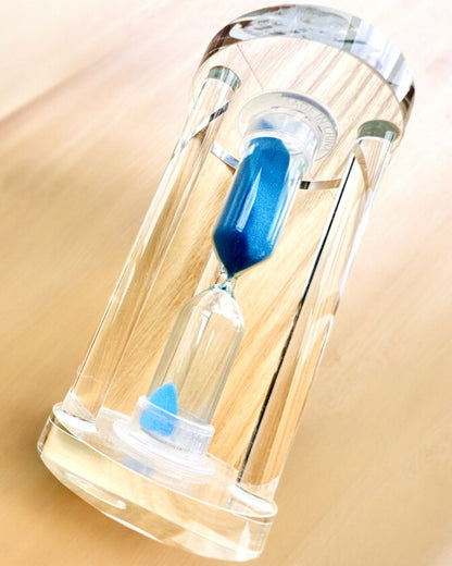 Hourglass "Blue Elegance", 10 cm in height, measures 10 minutes of time.