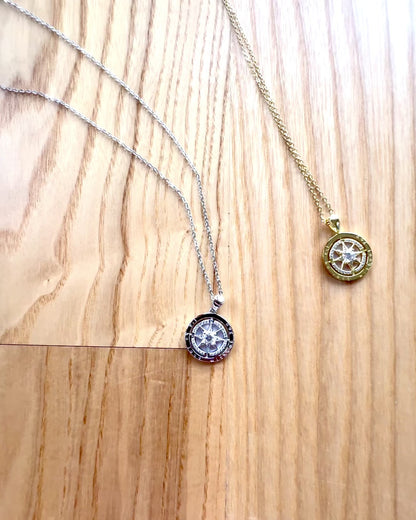 Compass Necklace "Star Direction", personalization option with engraving, 2 color variants to choose from